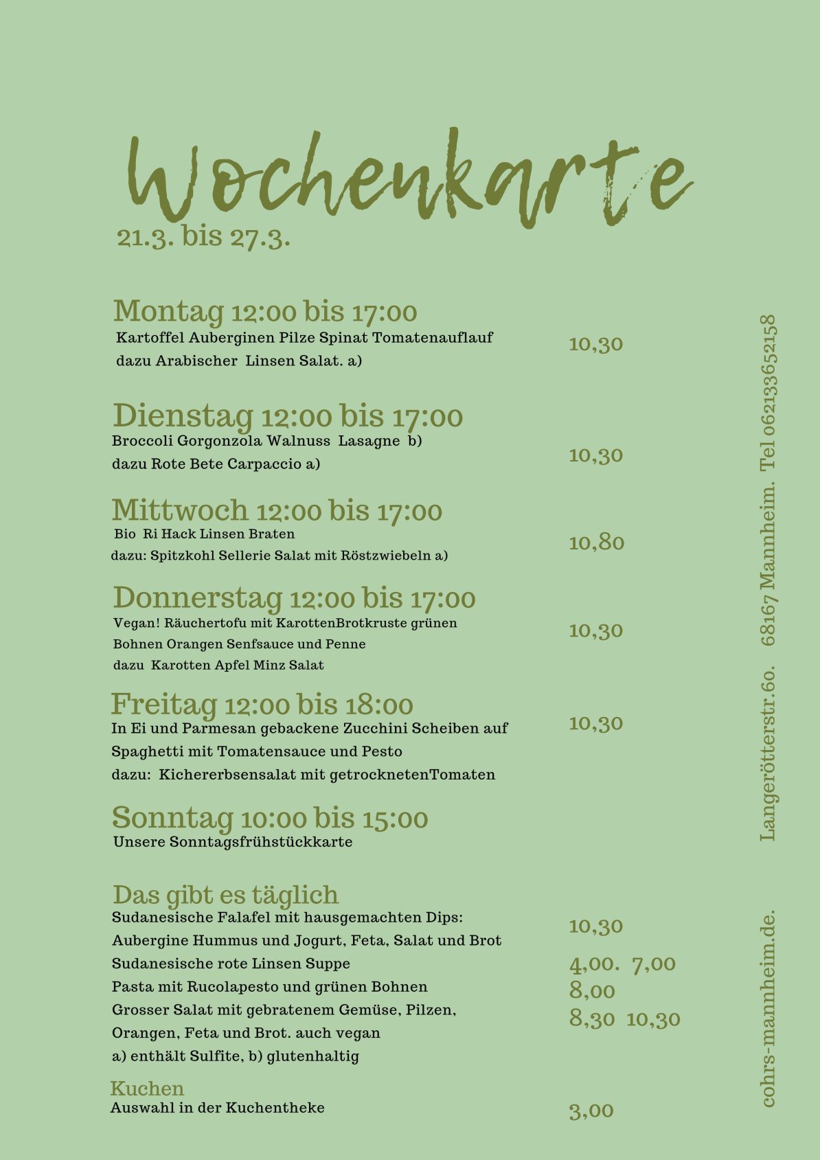 Wochenkarte vom 21.3. bis zum 27.3. COHRS