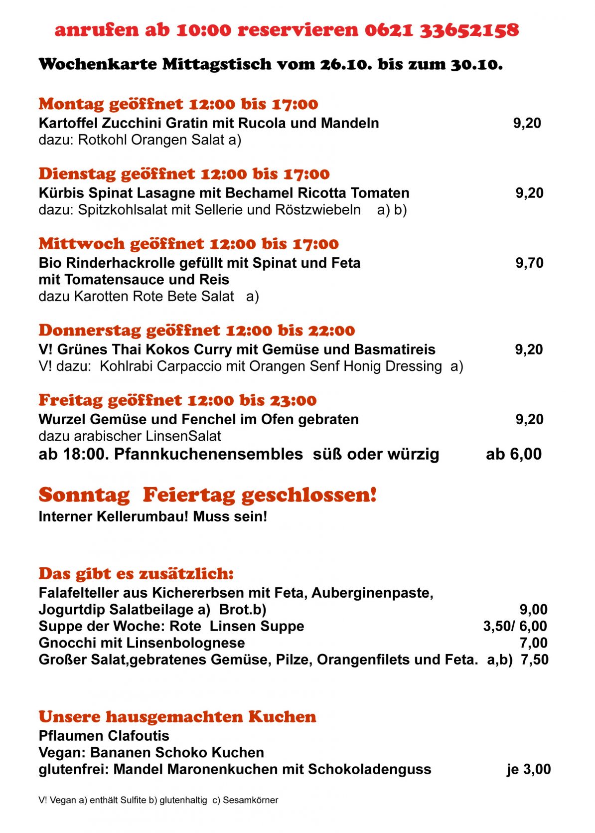 Wochenkarte Mittagstisch vom 26.10. bis zum 30.10. – COHRS